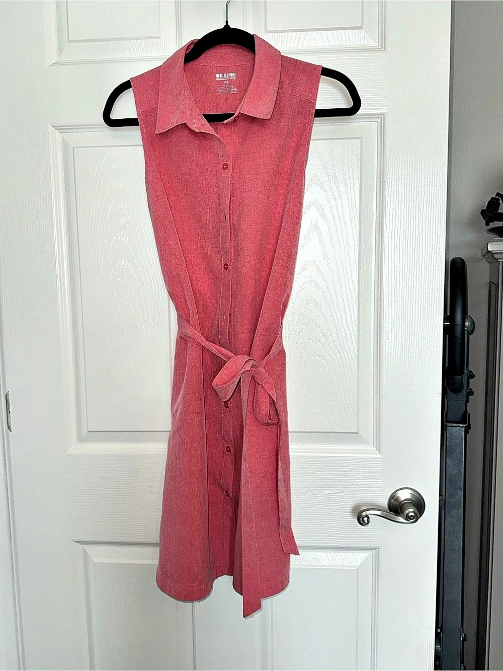 Reel Legends Petite Large Coral Sleeveless Belted Button-Front Shirt Dress NWT